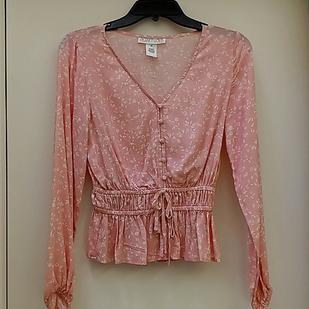 Planet Gold Pink Peasant Top